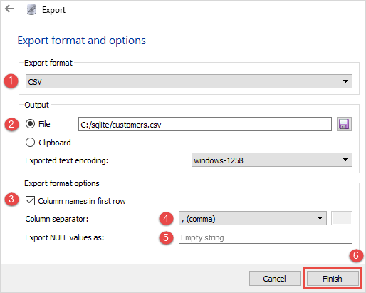 SQLite Export CSV Step 4
