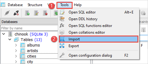 SQLite Import csv to table Step 1